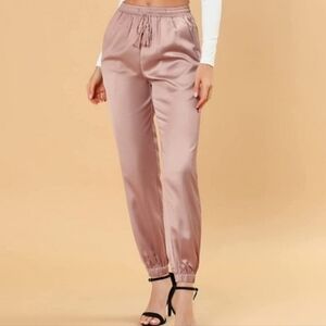 Allegra K Satin Jogger Pants - Old Rose